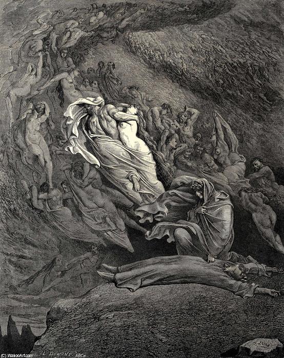 WikiOO.org - Encyclopedia of Fine Arts - Lukisan, Artwork Paul Gustave Doré - The Inferno, Canto 5, lines 137-138. I through compassion fainting, seem’d not far From death, and like a corpse fell to the ground.