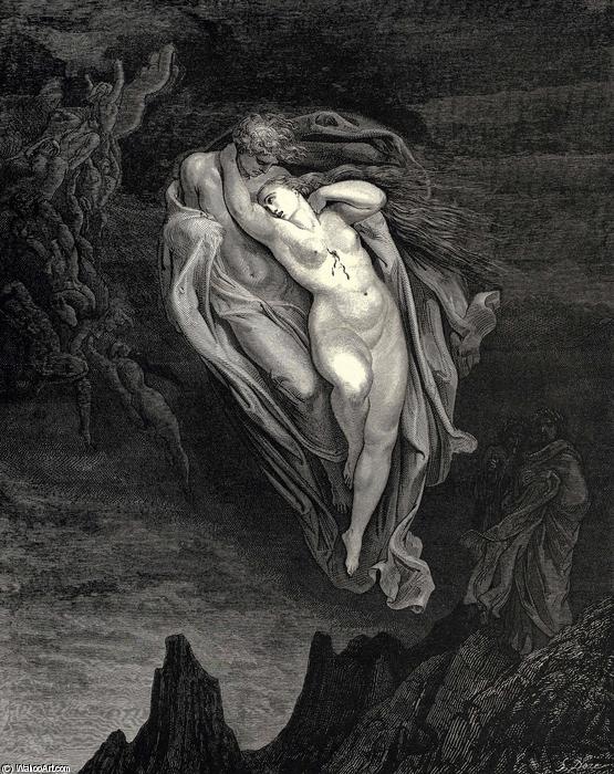WikiOO.org - Enciclopedia of Fine Arts - Pictura, lucrări de artă Paul Gustave Doré - The Inferno, Canto 5, lines 72-74. 'Bard! willingly I would address those two together coming, Which seem so light before the wind.'