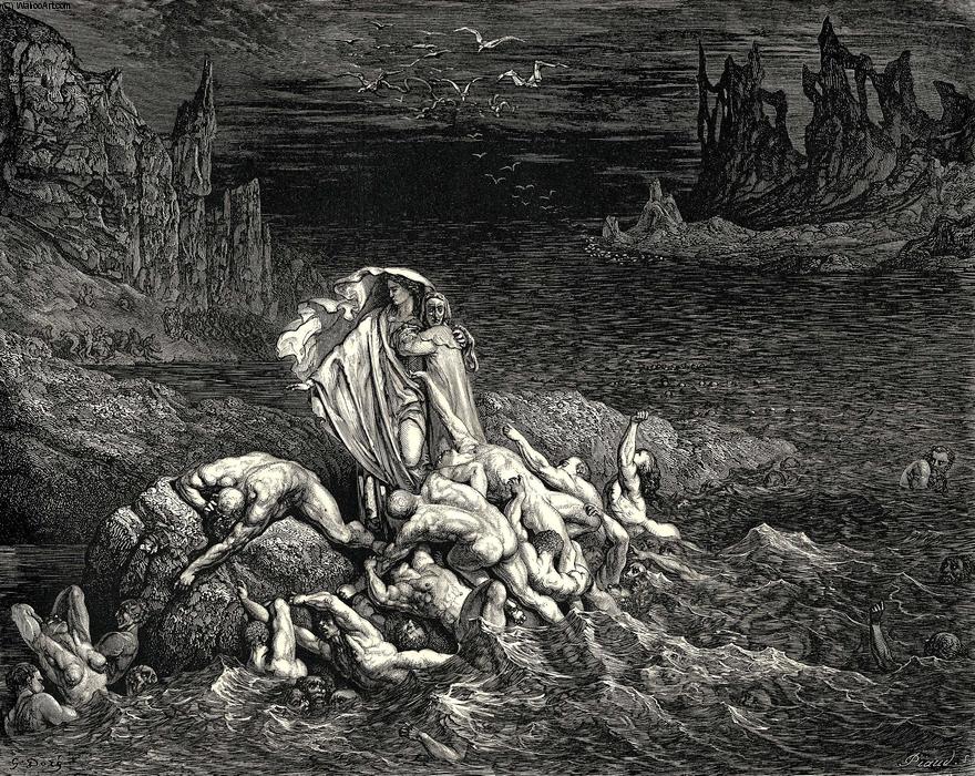 Wikioo.org - The Encyclopedia of Fine Arts - Painting, Artwork by Paul Gustave Doré - The Inferno, Canto 7, lines 118-119. 'Now seest thou, son! The souls of those, whom anger overcame.'