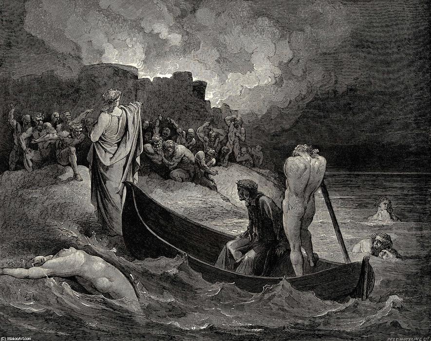 WikiOO.org - Encyclopedia of Fine Arts - Lukisan, Artwork Paul Gustave Doré - The Inferno, Canto 8, lines 110-111. I could not hear what terms he offer’d them, But they conferr’d not long