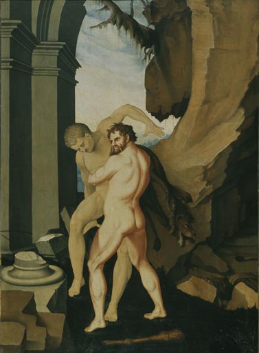 Wikioo.org - The Encyclopedia of Fine Arts - Painting, Artwork by Hans Baldung - Hercules and Antaeus