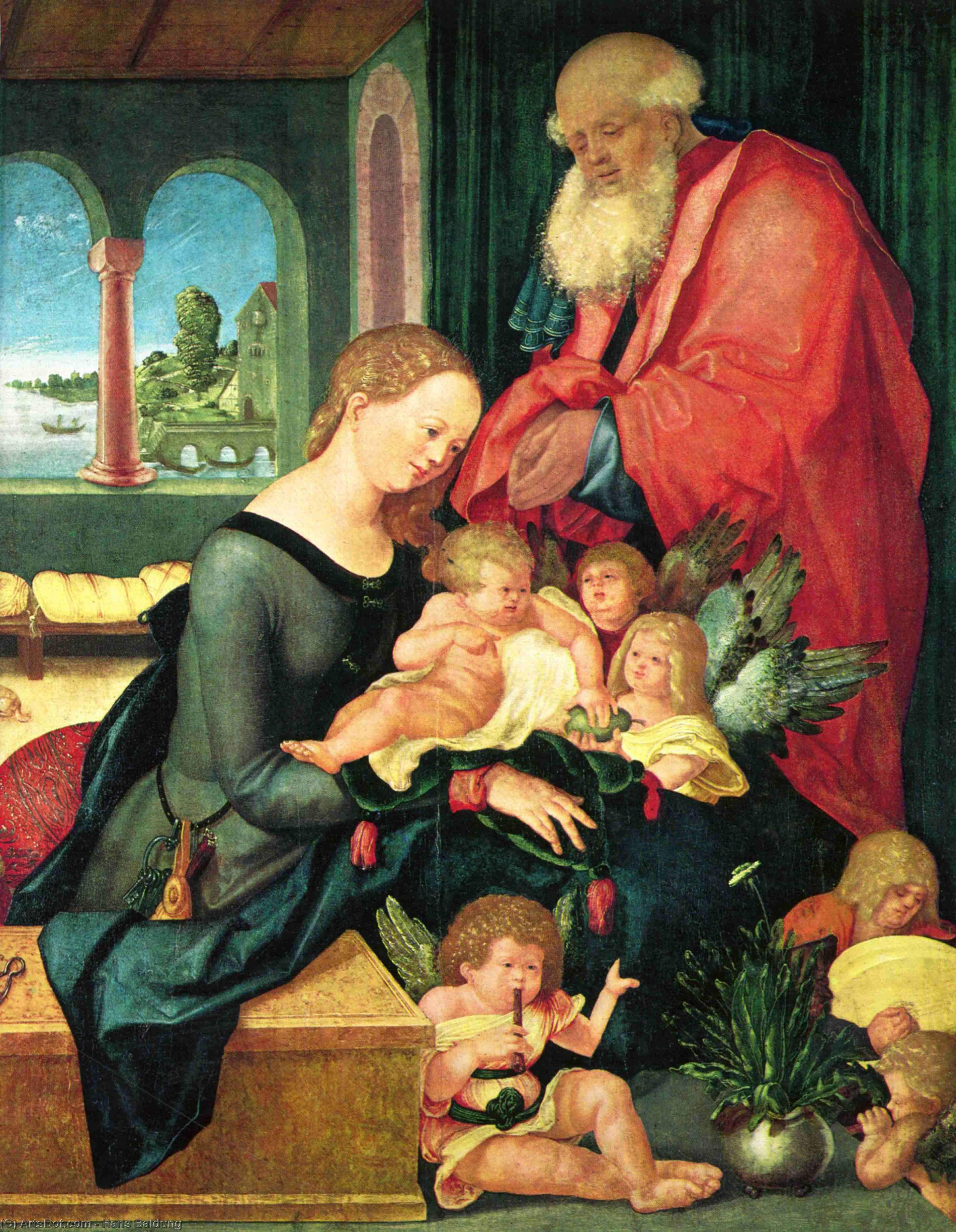 WikiOO.org - Encyclopedia of Fine Arts - Maalaus, taideteos Hans Baldung - Holy family with five angels