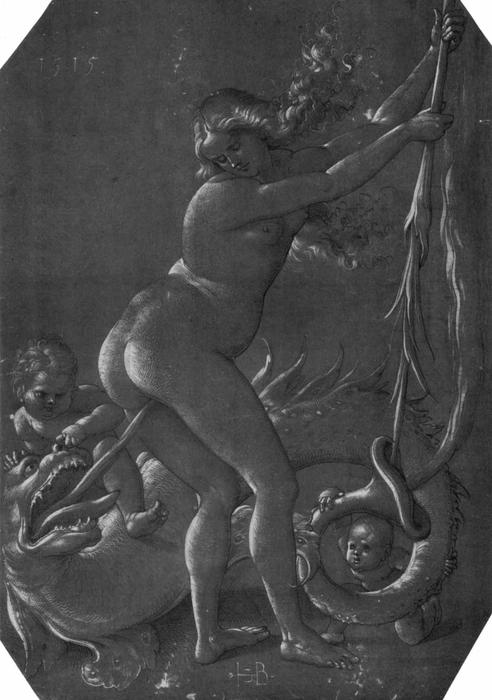 WikiOO.org - Encyclopedia of Fine Arts - Maalaus, taideteos Hans Baldung - Standing witch with dragon