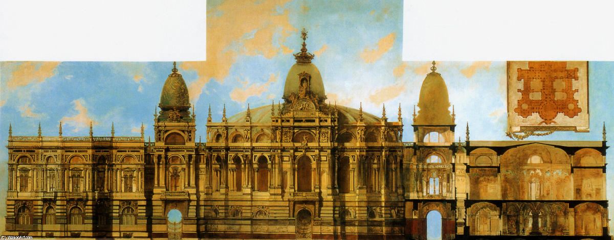 Wikioo.org – La Enciclopedia de las Bellas Artes - Pintura, Obras de arte de Hans Makart - Entwürfe für Einen Palast, Rückseit und (aufgeklebter) Grundriss