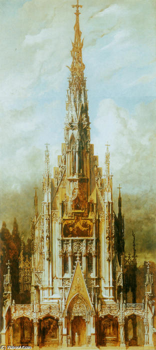 WikiOO.org - Encyclopedia of Fine Arts - Lukisan, Artwork Hans Makart - Gotische Grabkirche St. Michael, Turmfassade