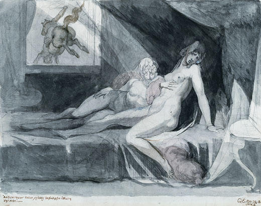 Wikioo.org - The Encyclopedia of Fine Arts - Painting, Artwork by Henry Fuseli (Johann Heinrich Füssli) - An Incubus Leaving Two Sleeping Women