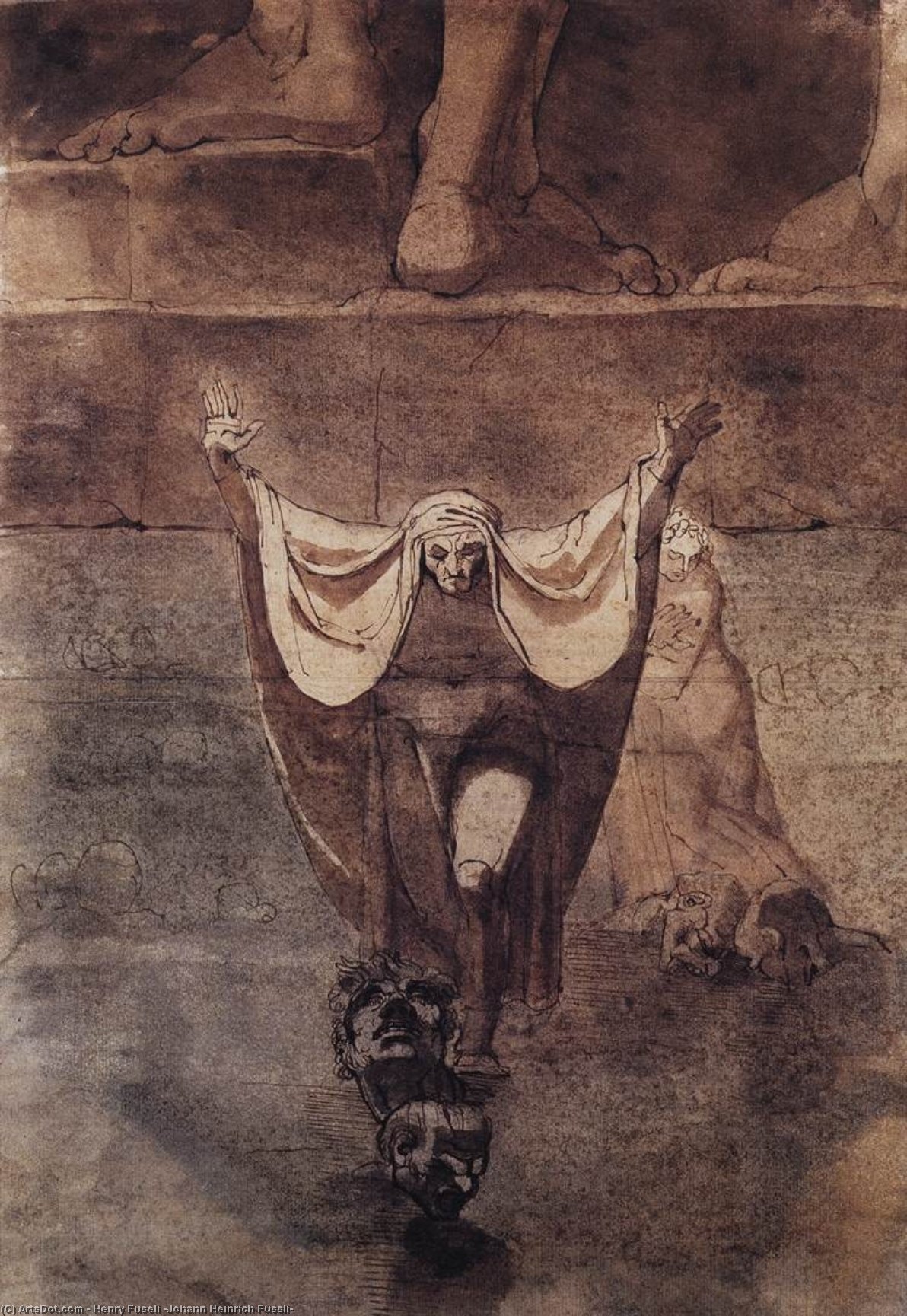 Wikioo.org – La Enciclopedia de las Bellas Artes - Pintura, Obras de arte de Henry Fuseli (Johann Heinrich Füssli) - Dante y Virgil en el hielo de Kocythos