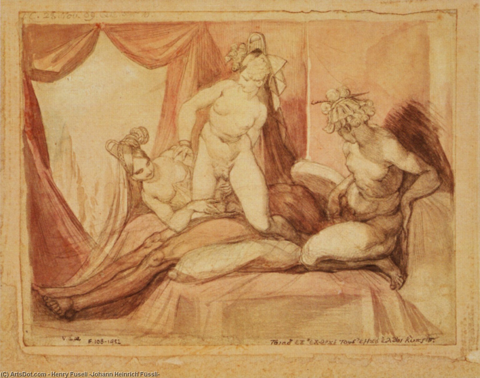 Wikioo.org - The Encyclopedia of Fine Arts - Painting, Artwork by Henry Fuseli (Johann Heinrich Füssli) - Erotic Scene with a man and three women