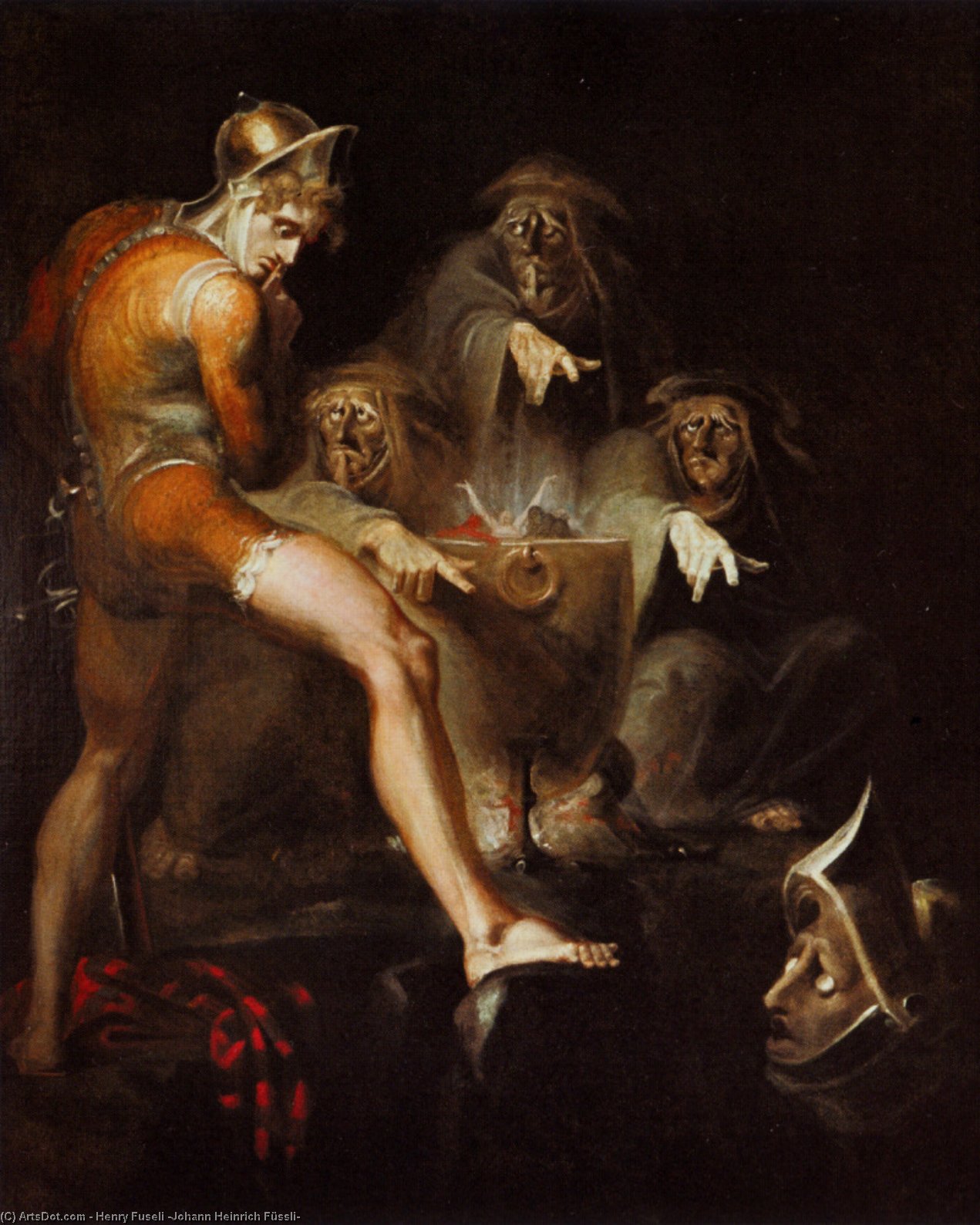 Wikioo.org - The Encyclopedia of Fine Arts - Painting, Artwork by Henry Fuseli (Johann Heinrich Füssli) - Macbeth Consulting the Vision of the Armed Head