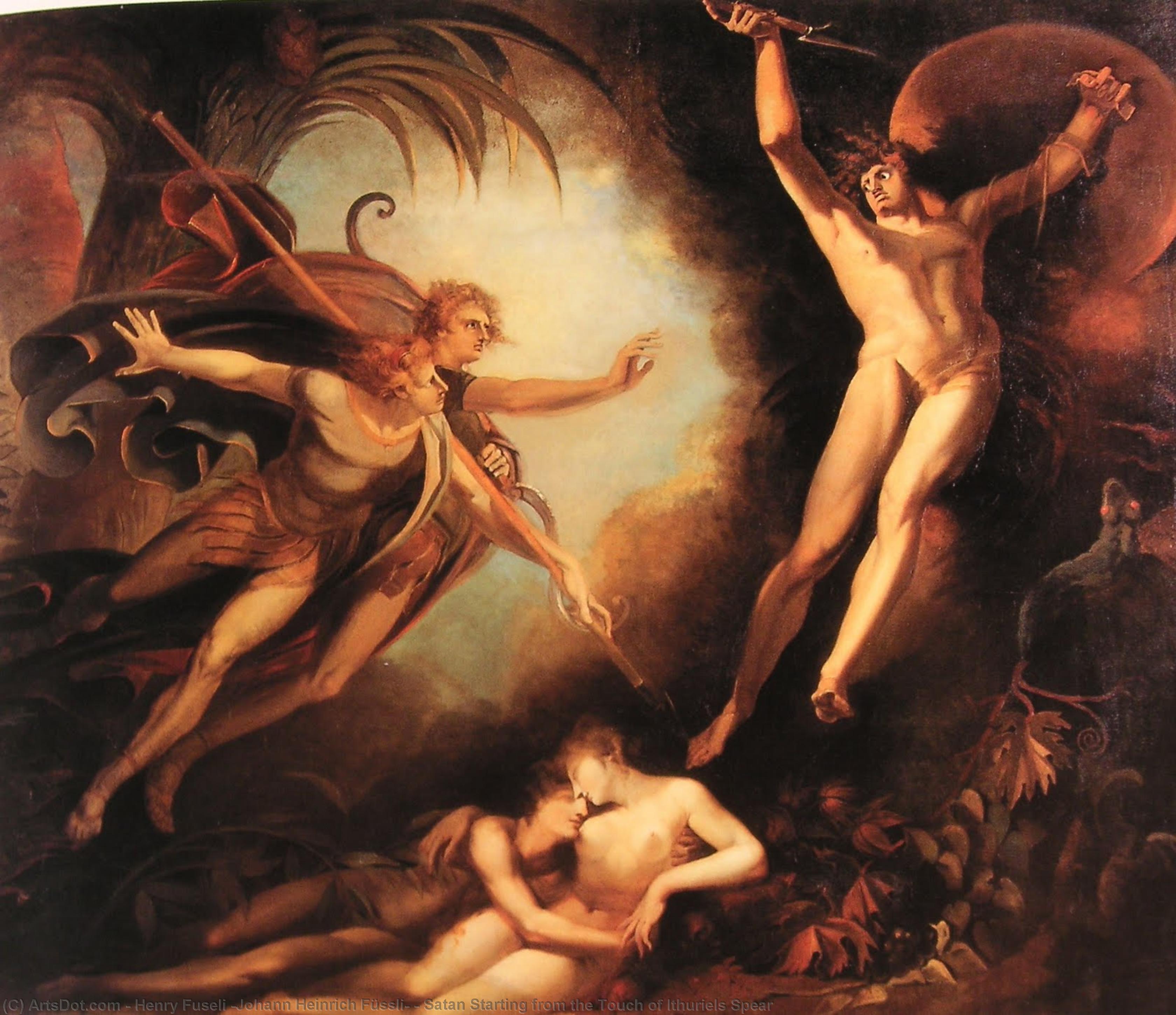 Wikioo.org - The Encyclopedia of Fine Arts - Painting, Artwork by Henry Fuseli (Johann Heinrich Füssli) - Satan Starting from the Touch of Ithuriels Spear