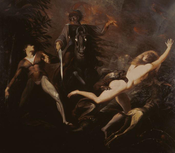 Wikioo.org - The Encyclopedia of Fine Arts - Painting, Artwork by Henry Fuseli (Johann Heinrich Füssli) - Theodore Meets in the Wood the Spectre of His Ancestor Guido Cavalcanti