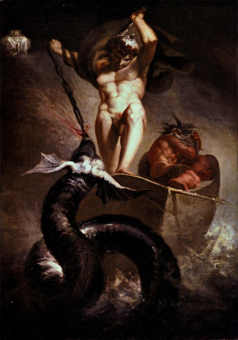 Wikioo.org - The Encyclopedia of Fine Arts - Painting, Artwork by Henry Fuseli (Johann Heinrich Füssli) - Thor Battering the Midgard Serpent