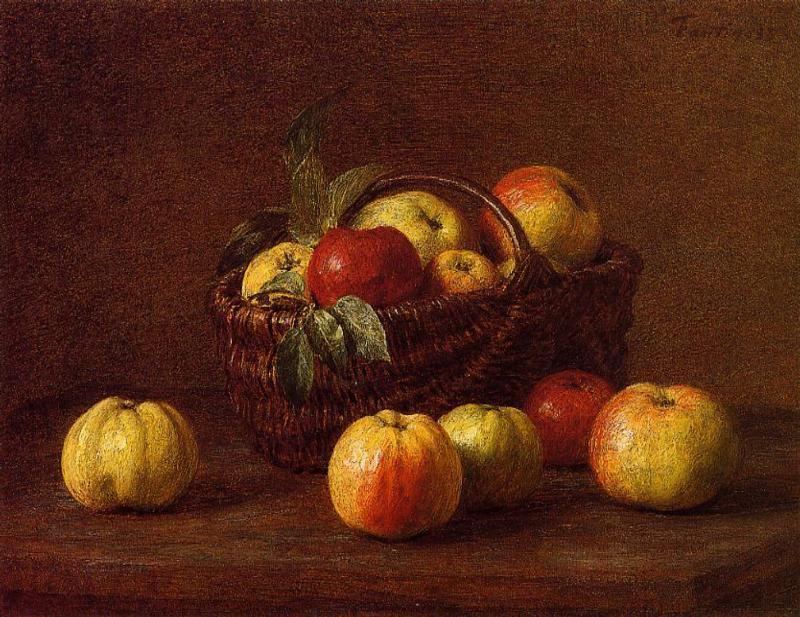 Wikoo.org - موسوعة الفنون الجميلة - اللوحة، العمل الفني Henri Fantin Latour - Apples in a Basket on a Table