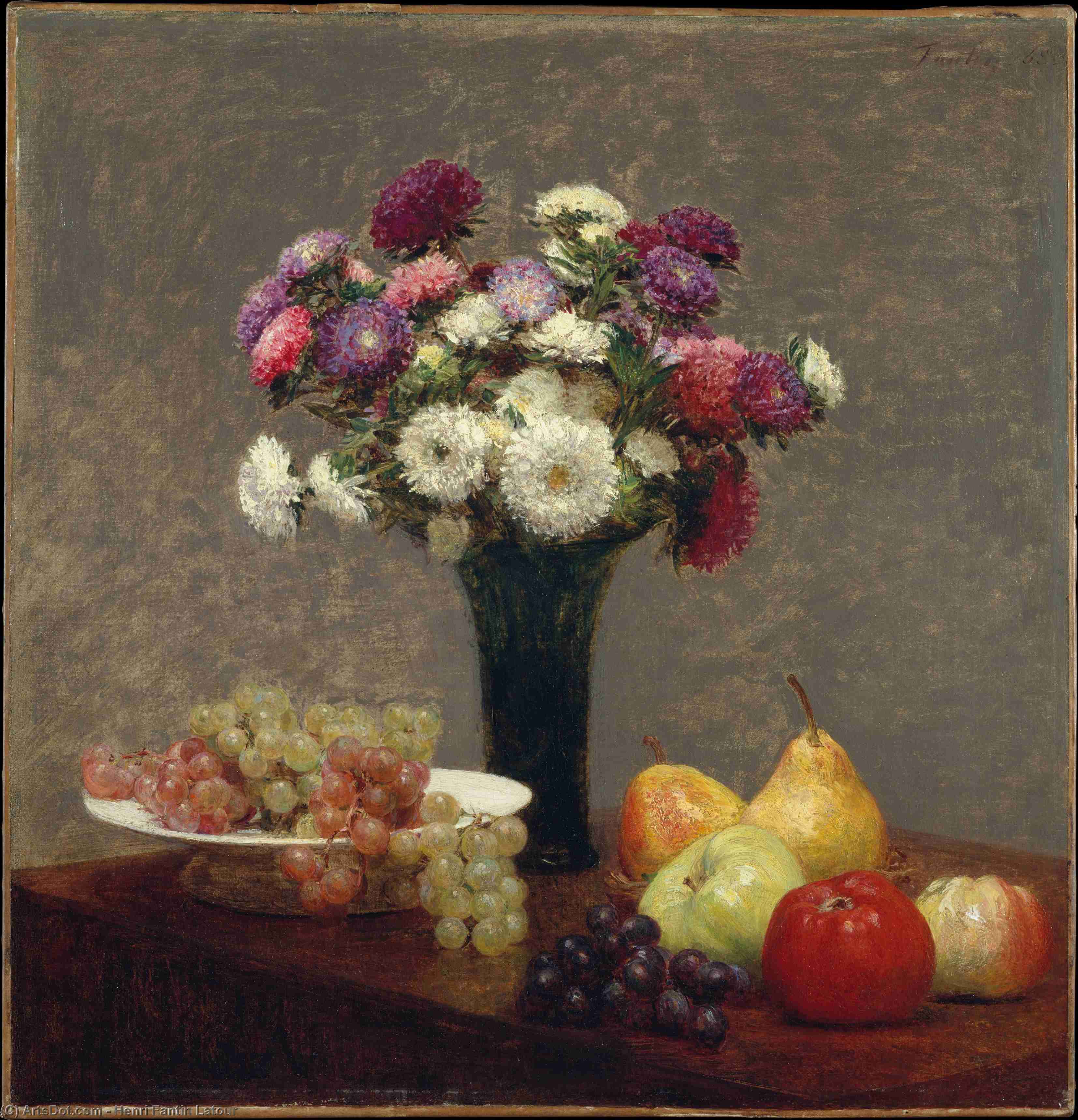 Wikioo.org - The Encyclopedia of Fine Arts - Painting, Artwork by Henri Fantin Latour - Asters and Fruit on a Table