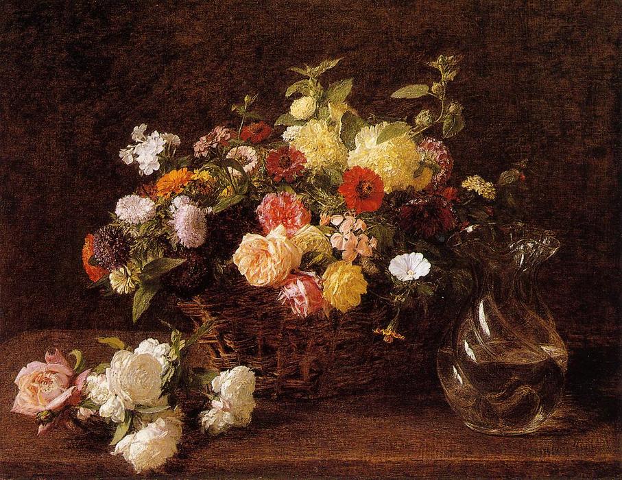 WikiOO.org - Encyclopedia of Fine Arts - Festés, Grafika Henri Fantin Latour - Basket of Flowers