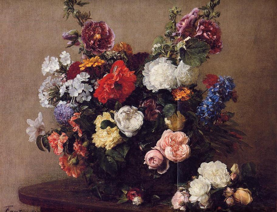 WikiOO.org - Enciclopédia das Belas Artes - Pintura, Arte por Henri Fantin Latour - Bouquet of Diverse Flowers