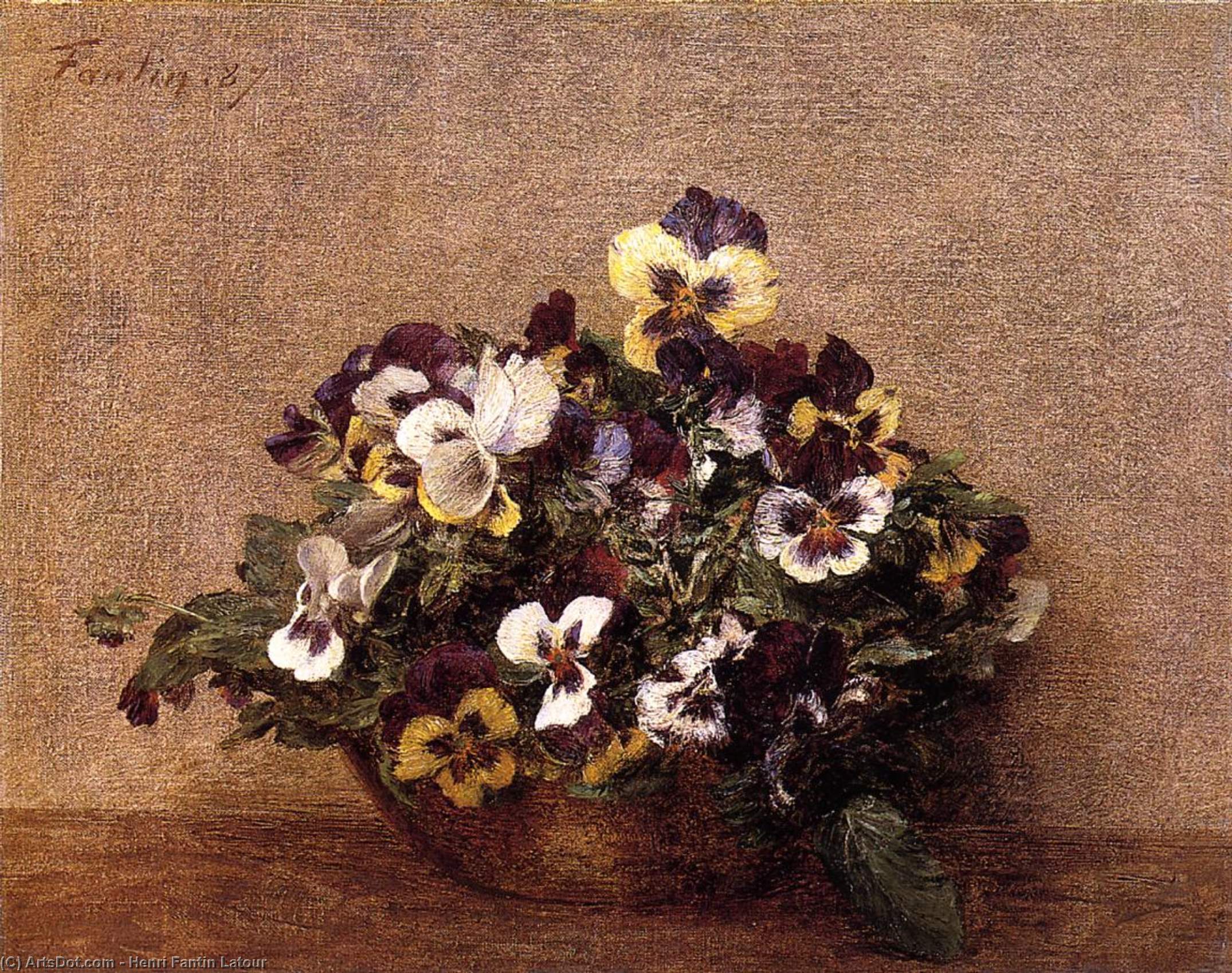 WikiOO.org - אנציקלופדיה לאמנויות יפות - ציור, יצירות אמנות Henri Fantin Latour - Bouquet of Flowers. Pansies