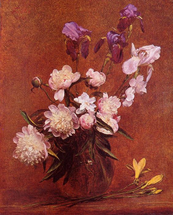 Wikioo.org - สารานุกรมวิจิตรศิลป์ - จิตรกรรม Henri Fantin Latour - Bouquet of Peonies and Iris