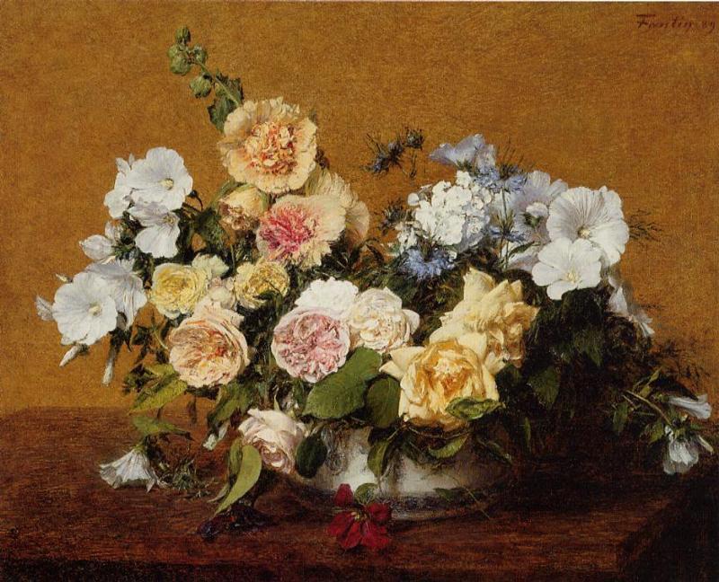 Wikioo.org - The Encyclopedia of Fine Arts - Painting, Artwork by Henri Fantin Latour - Bouquet of Roses and Other Flowers