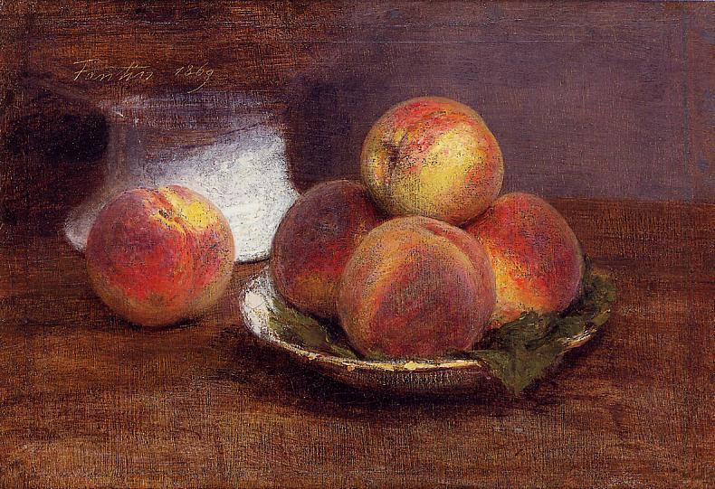 Wikoo.org - موسوعة الفنون الجميلة - اللوحة، العمل الفني Henri Fantin Latour - Bowl of Peaches