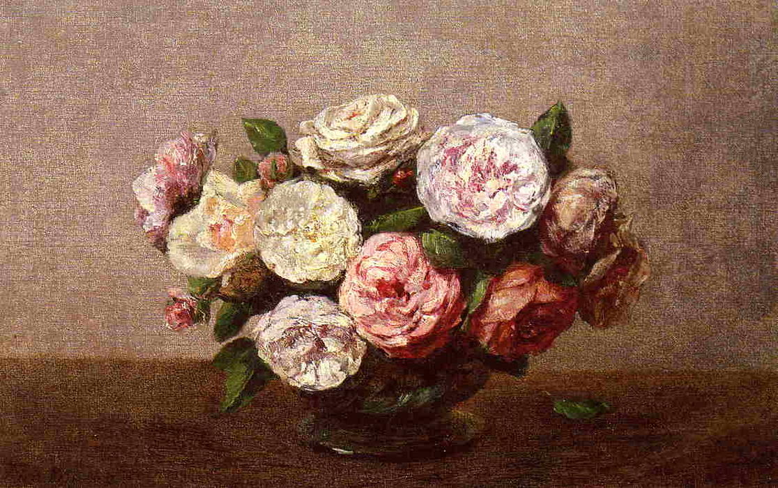 Wikioo.org - สารานุกรมวิจิตรศิลป์ - จิตรกรรม Henri Fantin Latour - Bowl of Roses