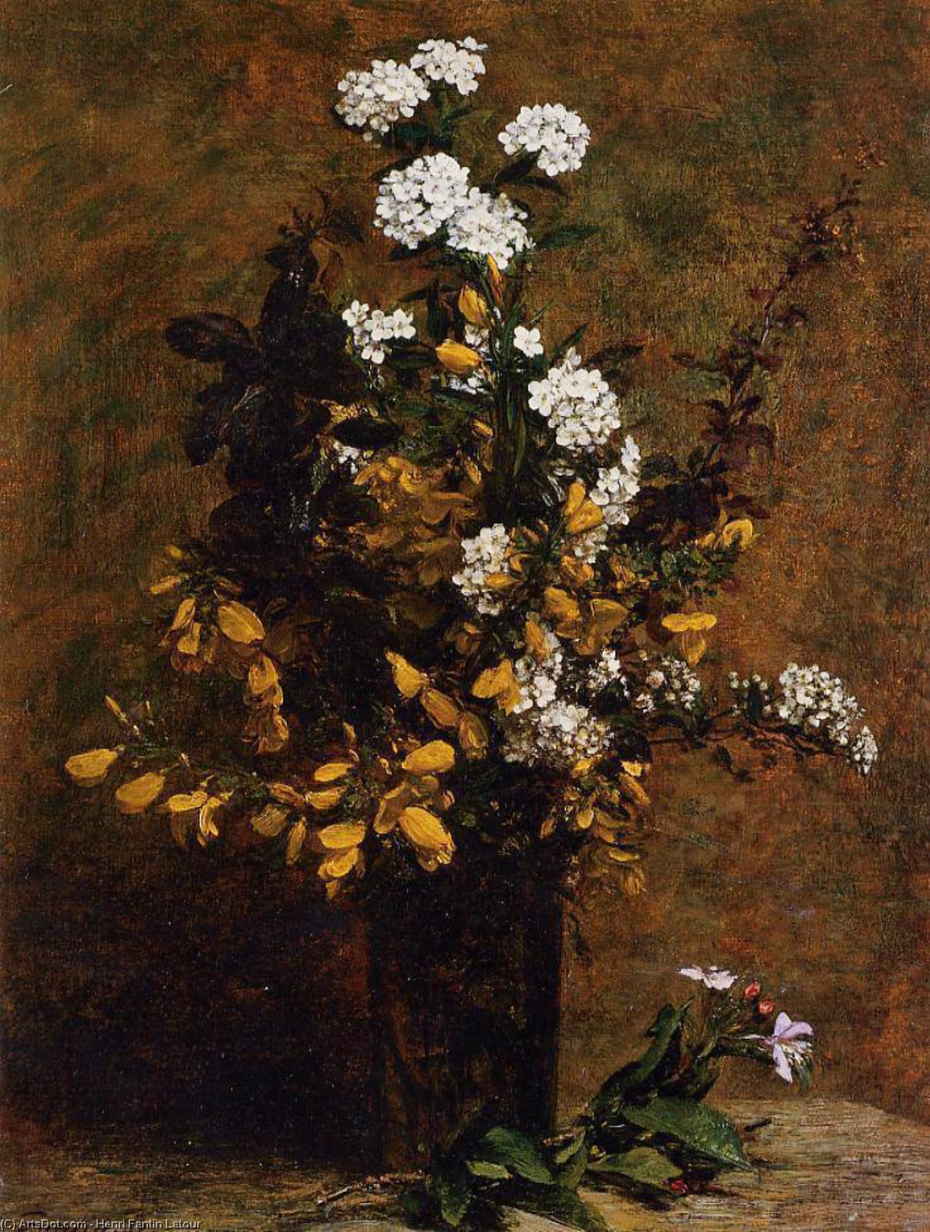 Wikioo.org - The Encyclopedia of Fine Arts - Painting, Artwork by Henri Fantin Latour - Broom and Other Spring Flowers in a Vase