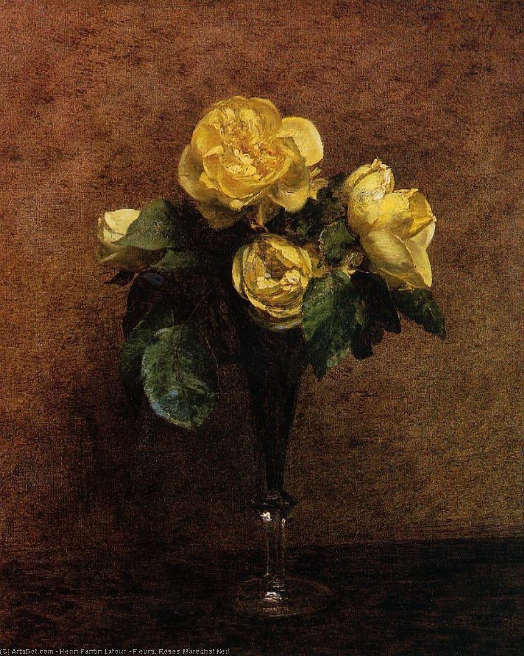 WikiOO.org - אנציקלופדיה לאמנויות יפות - ציור, יצירות אמנות Henri Fantin Latour - Fleurs. Roses Marechal Neil