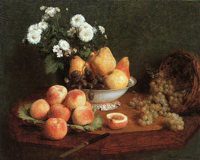 Wikioo.org - The Encyclopedia of Fine Arts - Painting, Artwork by Henri Fantin Latour - Flowers & Fruit on a Table