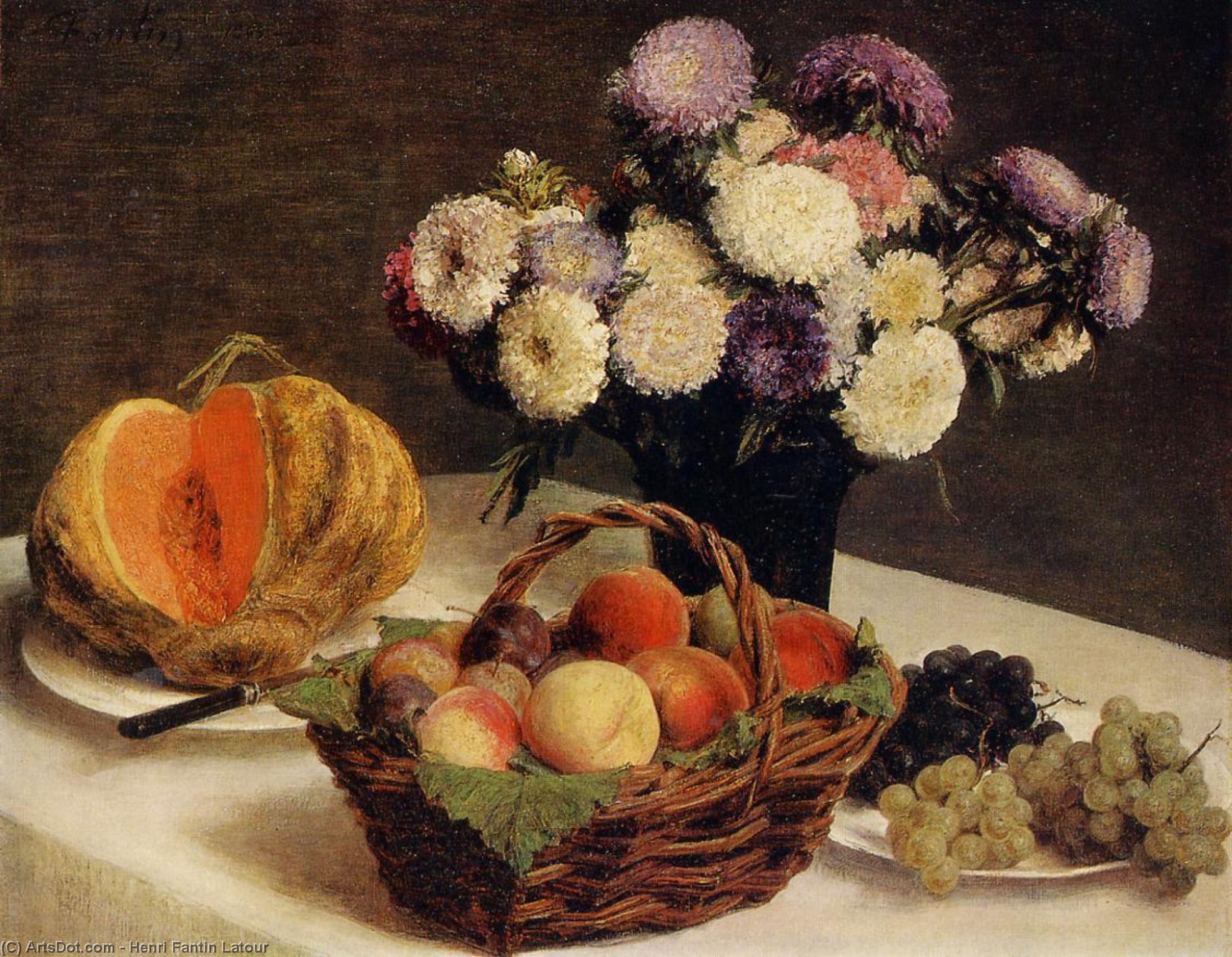Wikioo.org - The Encyclopedia of Fine Arts - Painting, Artwork by Henri Fantin Latour - Flowers and Fruit, a Melon