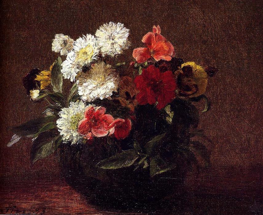 Wikioo.org – L'Enciclopedia delle Belle Arti - Pittura, Opere di Henri Fantin Latour - fiori in a argilla `pot`