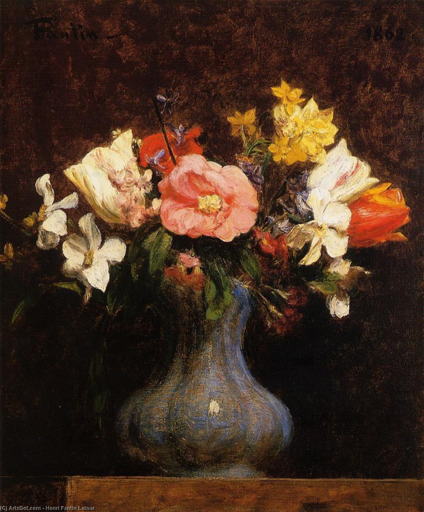 WikiOO.org - אנציקלופדיה לאמנויות יפות - ציור, יצירות אמנות Henri Fantin Latour - Flowers, Camelias and Tulips