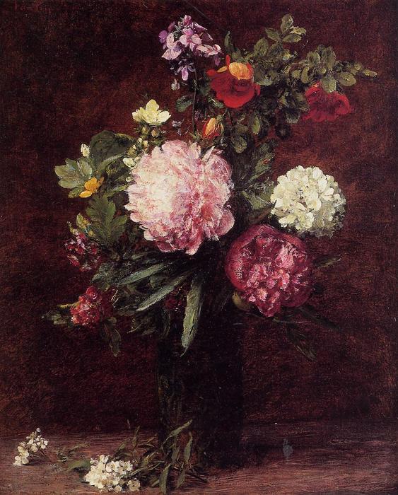 Wikioo.org - The Encyclopedia of Fine Arts - Painting, Artwork by Henri Fantin Latour - Flowers, Large Bouquet with Three Peonies