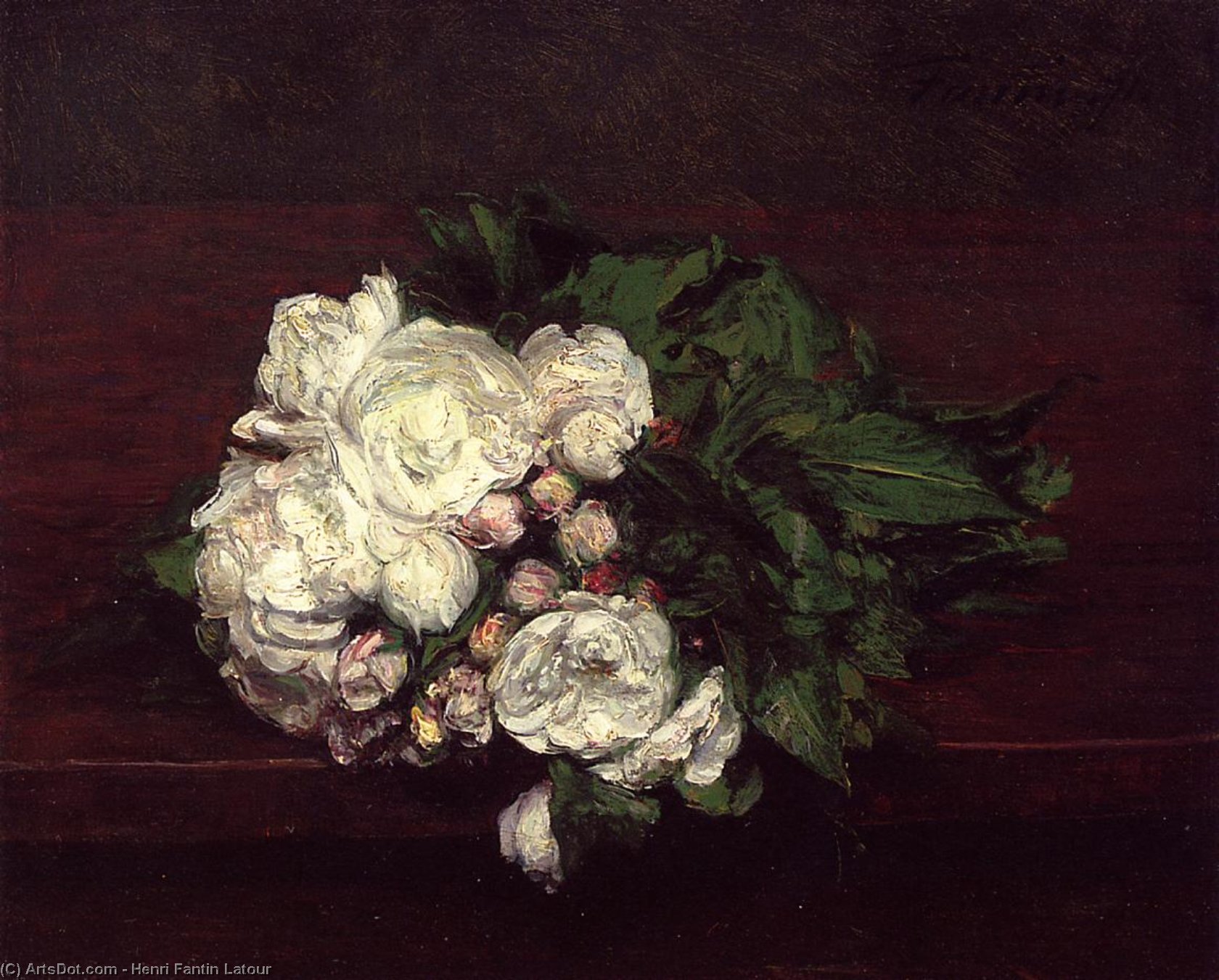 Wikioo.org – L'Encyclopédie des Beaux Arts - Peinture, Oeuvre de Henri Fantin Latour - fleurs blanc  roses