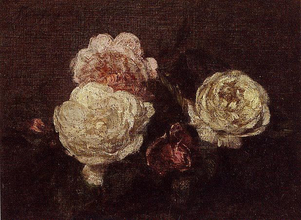 Wikoo.org - موسوعة الفنون الجميلة - اللوحة، العمل الفني Henri Fantin Latour - Flowers. Roses 1