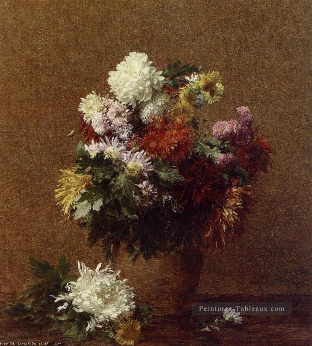 Wikioo.org - The Encyclopedia of Fine Arts - Painting, Artwork by Henri Fantin Latour - Large Bouquet of Chrysanthemums