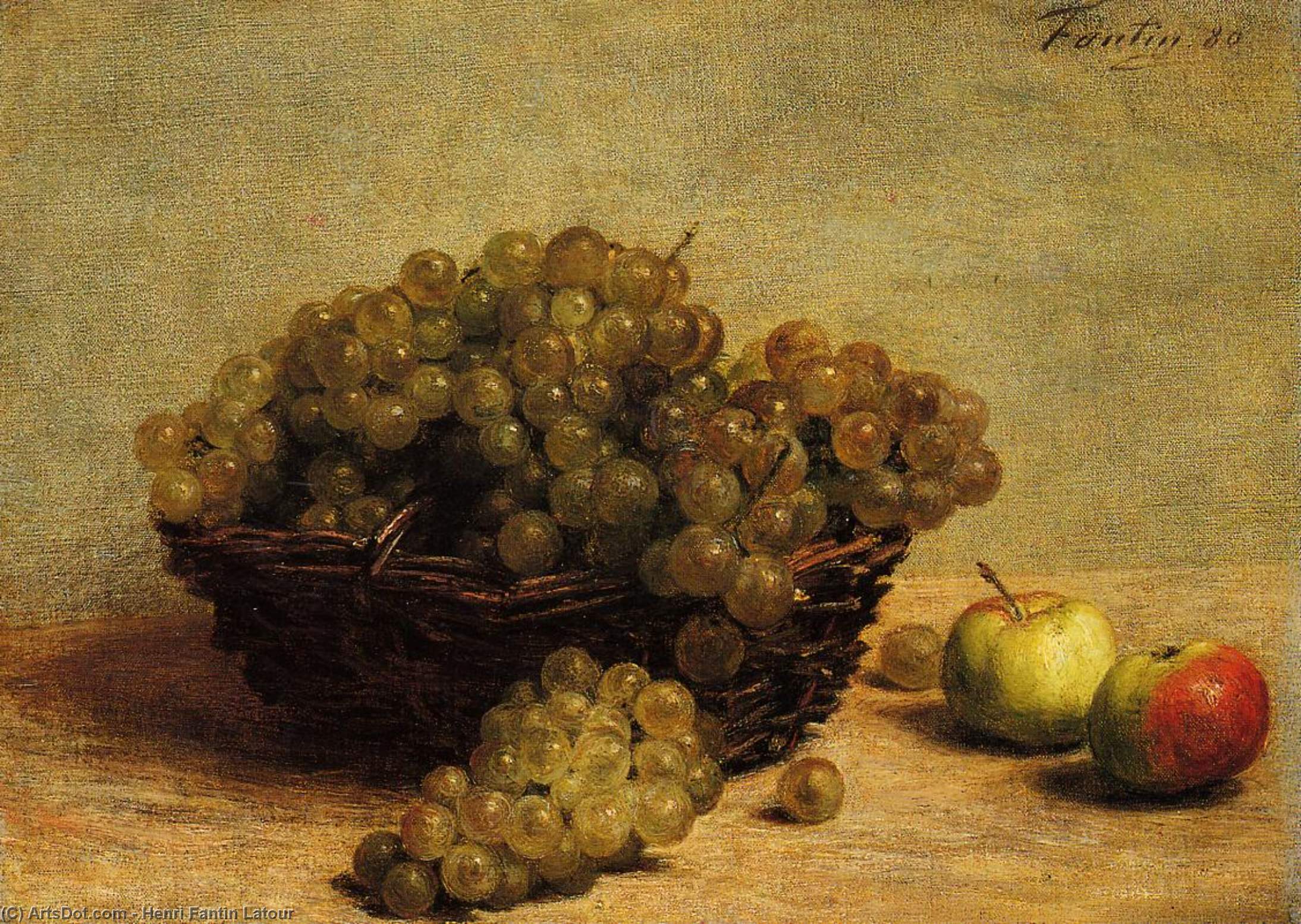 Wikioo.org - The Encyclopedia of Fine Arts - Painting, Artwork by Henri Fantin Latour - Nature Morte. Raisin et Pommes d'Api
