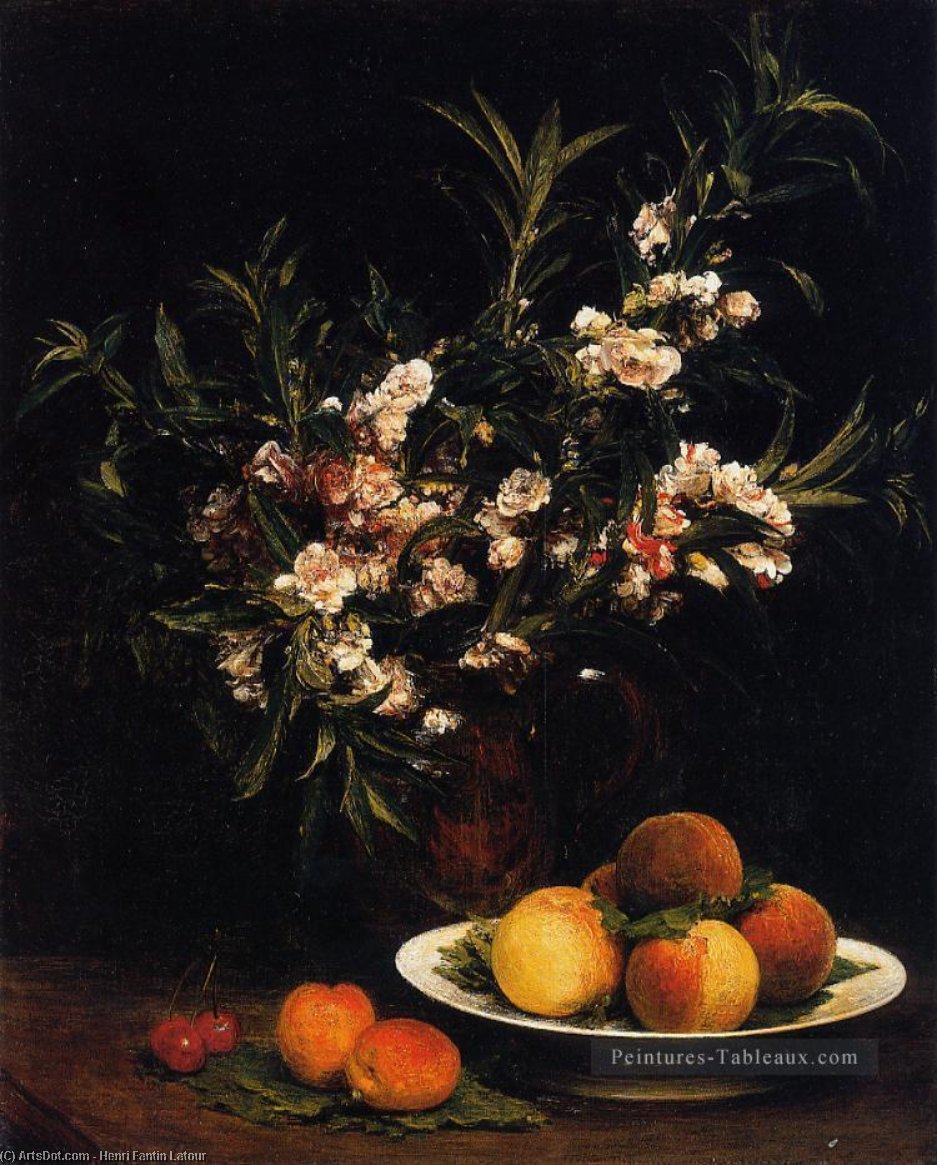 Wikioo.org - The Encyclopedia of Fine Arts - Painting, Artwork by Henri Fantin Latour - Still Life. Balsimines, Peaches and Apricots
