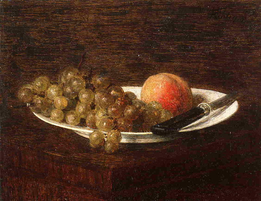 Wikioo.org - The Encyclopedia of Fine Arts - Painting, Artwork by Henri Fantin Latour - Still Life. Peach and Grapes