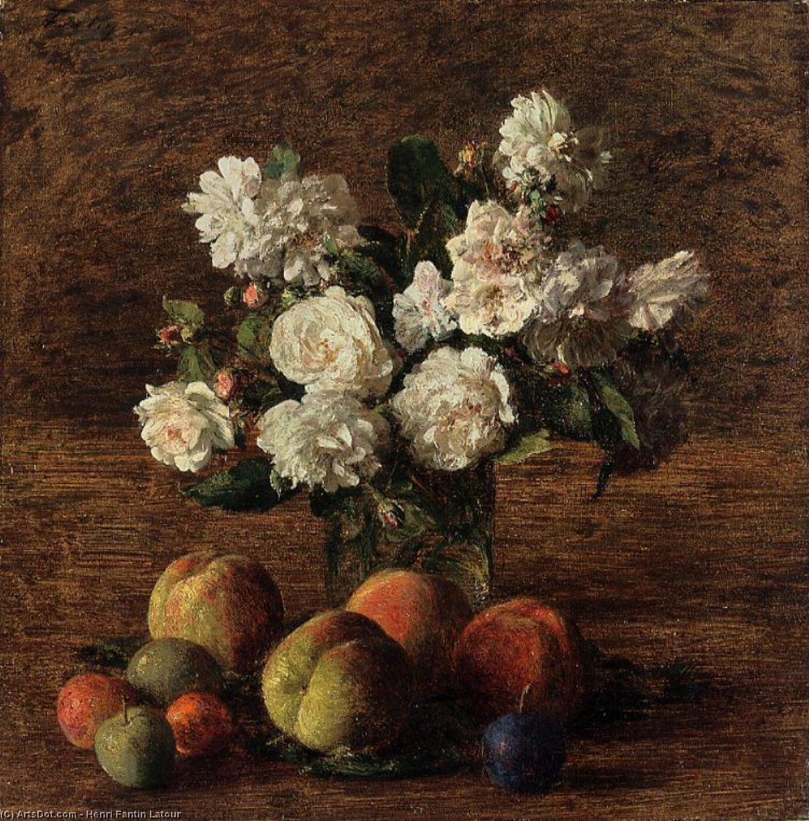 Wikioo.org - The Encyclopedia of Fine Arts - Painting, Artwork by Henri Fantin Latour - Still Life. Roses and Fruit
