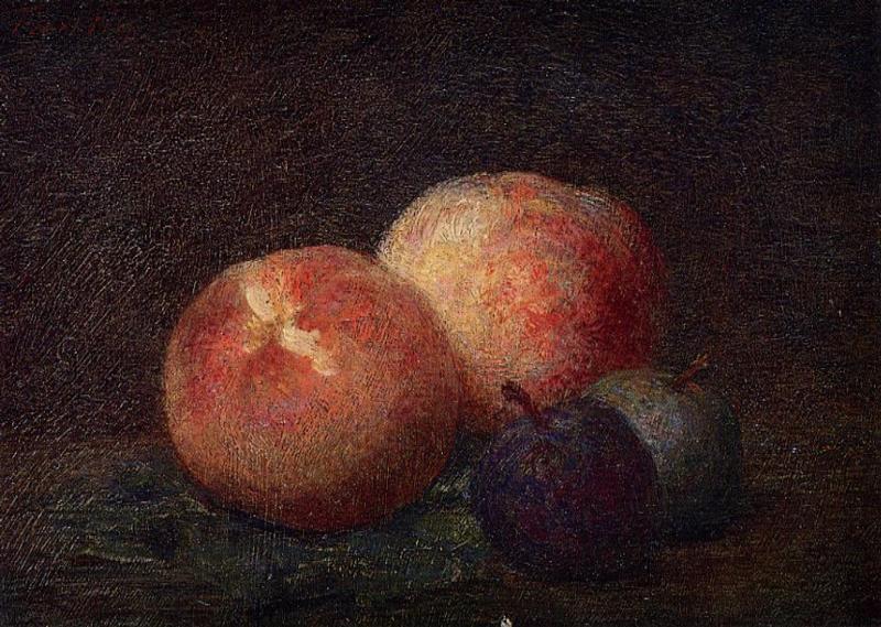 Wikioo.org – La Enciclopedia de las Bellas Artes - Pintura, Obras de arte de Henri Fantin Latour - dos melocotones y dos `plums