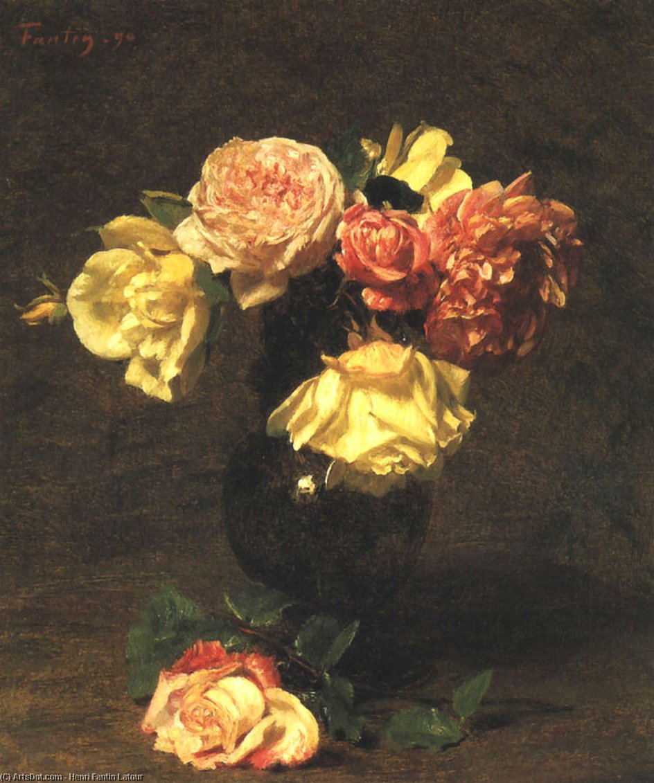 Wikioo.org - The Encyclopedia of Fine Arts - Painting, Artwork by Henri Fantin Latour - White and Pink Roses