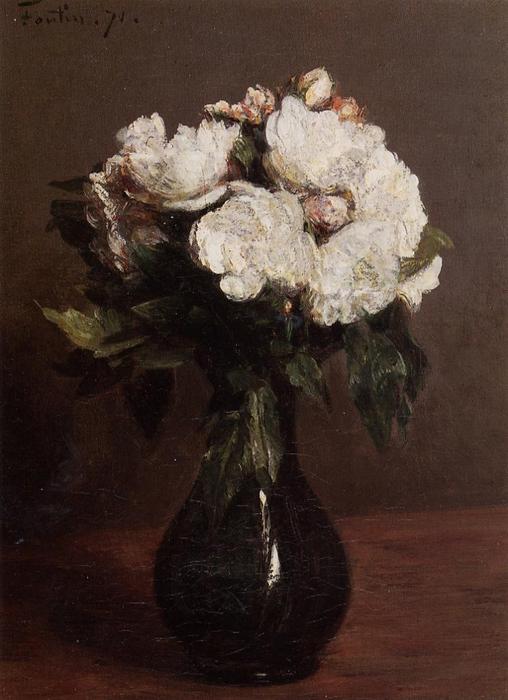Wikioo.org - The Encyclopedia of Fine Arts - Painting, Artwork by Henri Fantin Latour - White Roses in a Green Vase