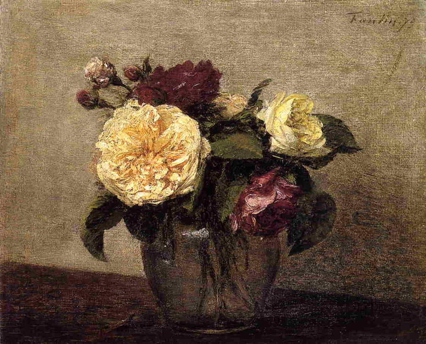 Wikioo.org - The Encyclopedia of Fine Arts - Painting, Artwork by Henri Fantin Latour - Yellow and Red Roses