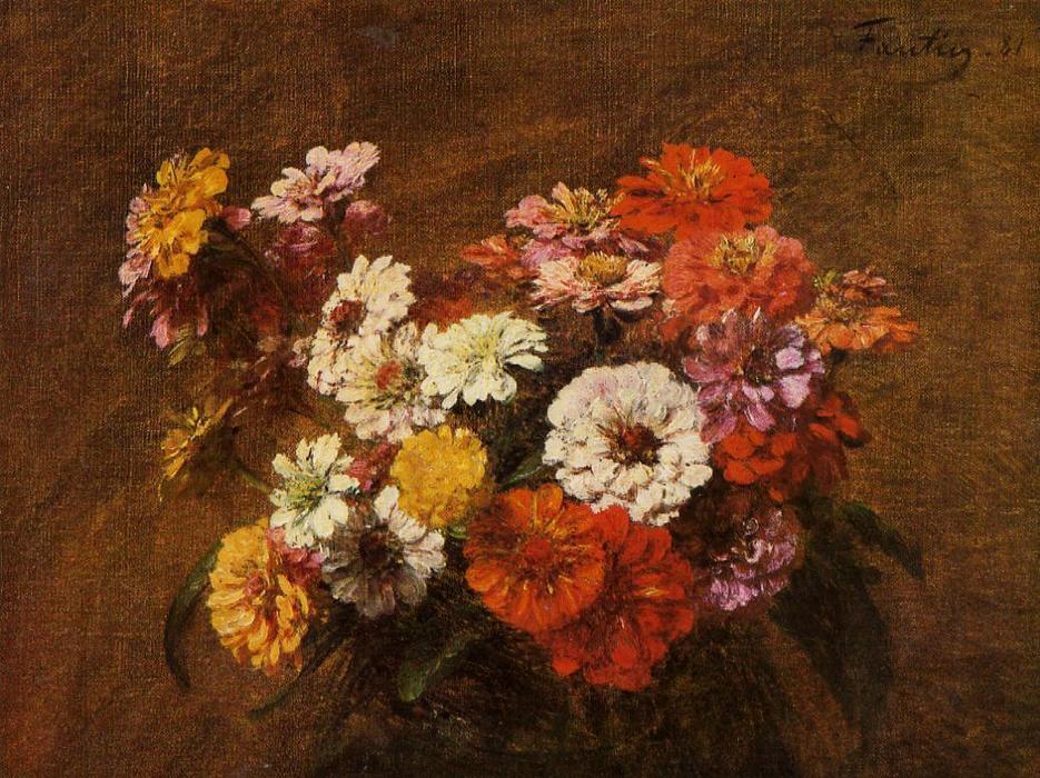 Wikioo.org - The Encyclopedia of Fine Arts - Painting, Artwork by Henri Fantin Latour - Zinnias in a Vase