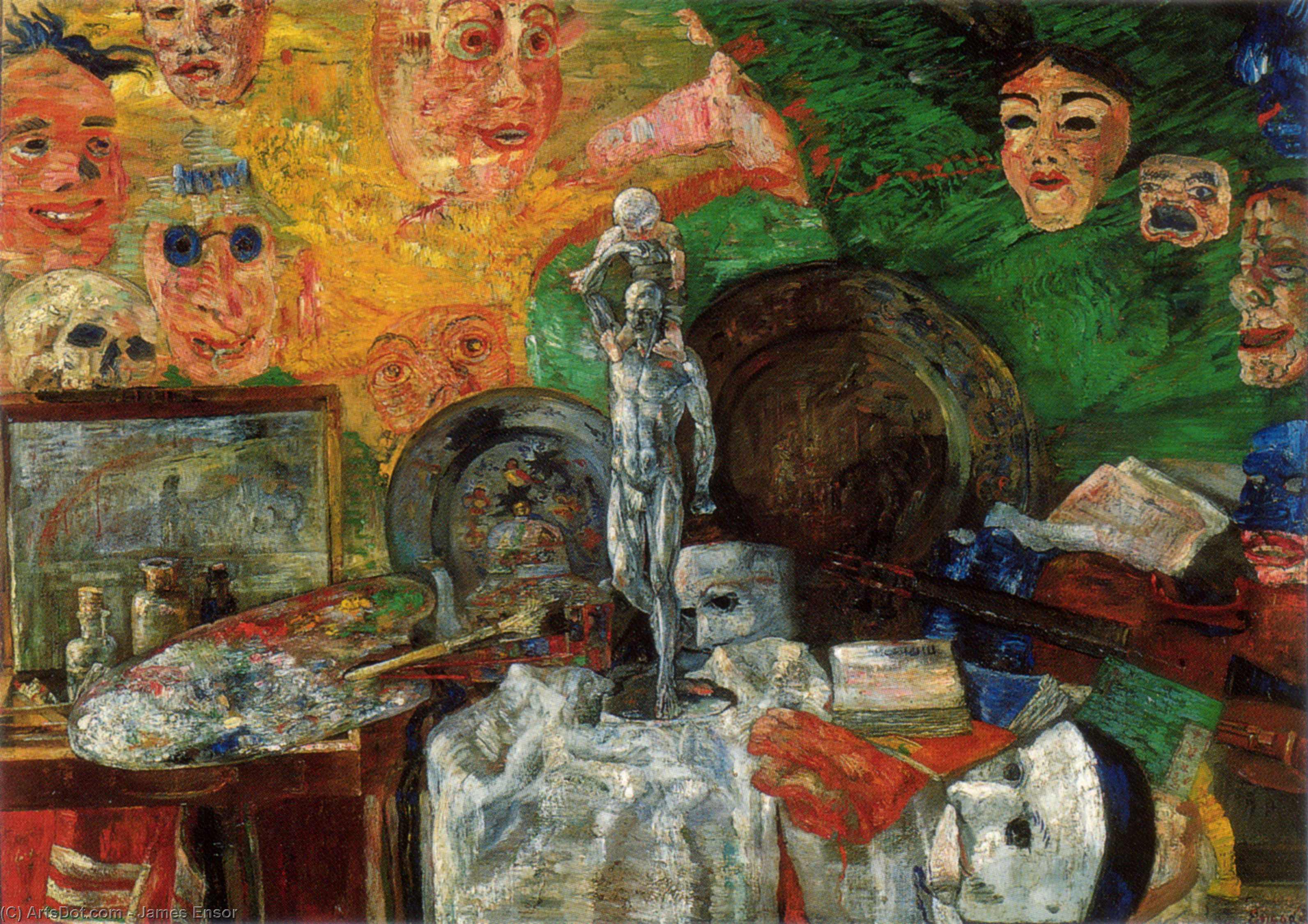 Wikioo.org - The Encyclopedia of Fine Arts - Painting, Artwork by James Ensor - Attributes of the Studio