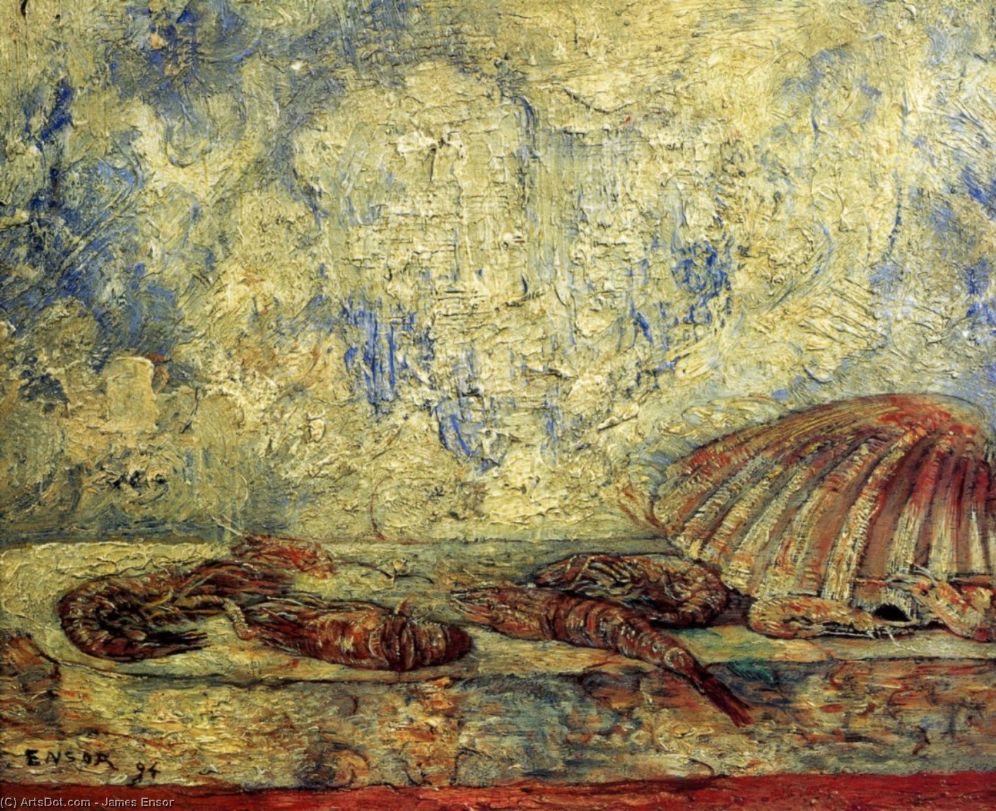 Wikioo.org - The Encyclopedia of Fine Arts - Painting, Artwork by James Ensor - Crevettes et coquillages