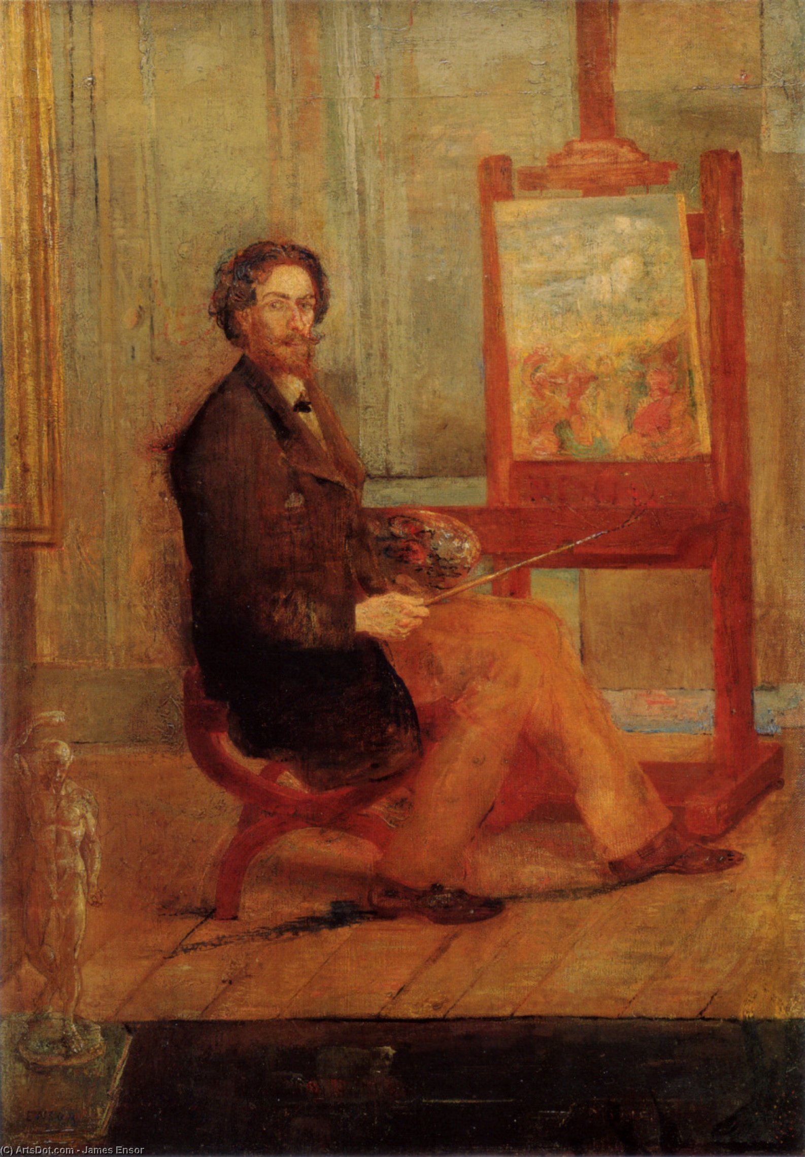 WikiOO.org - Encyclopedia of Fine Arts - Maľba, Artwork James Ensor - Ensor at his Easel