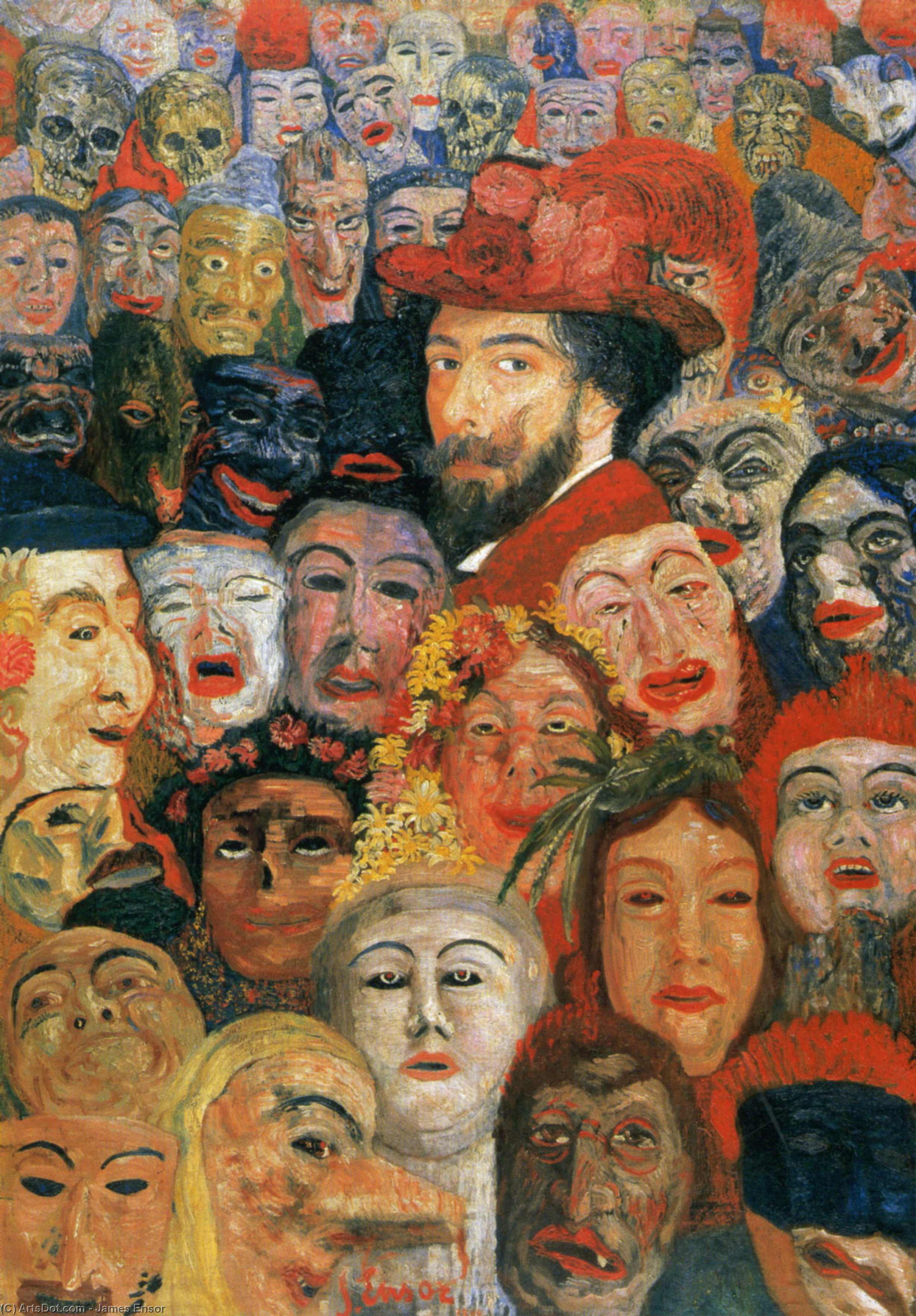 Wikoo.org - موسوعة الفنون الجميلة - اللوحة، العمل الفني James Ensor - Ensor aux masques