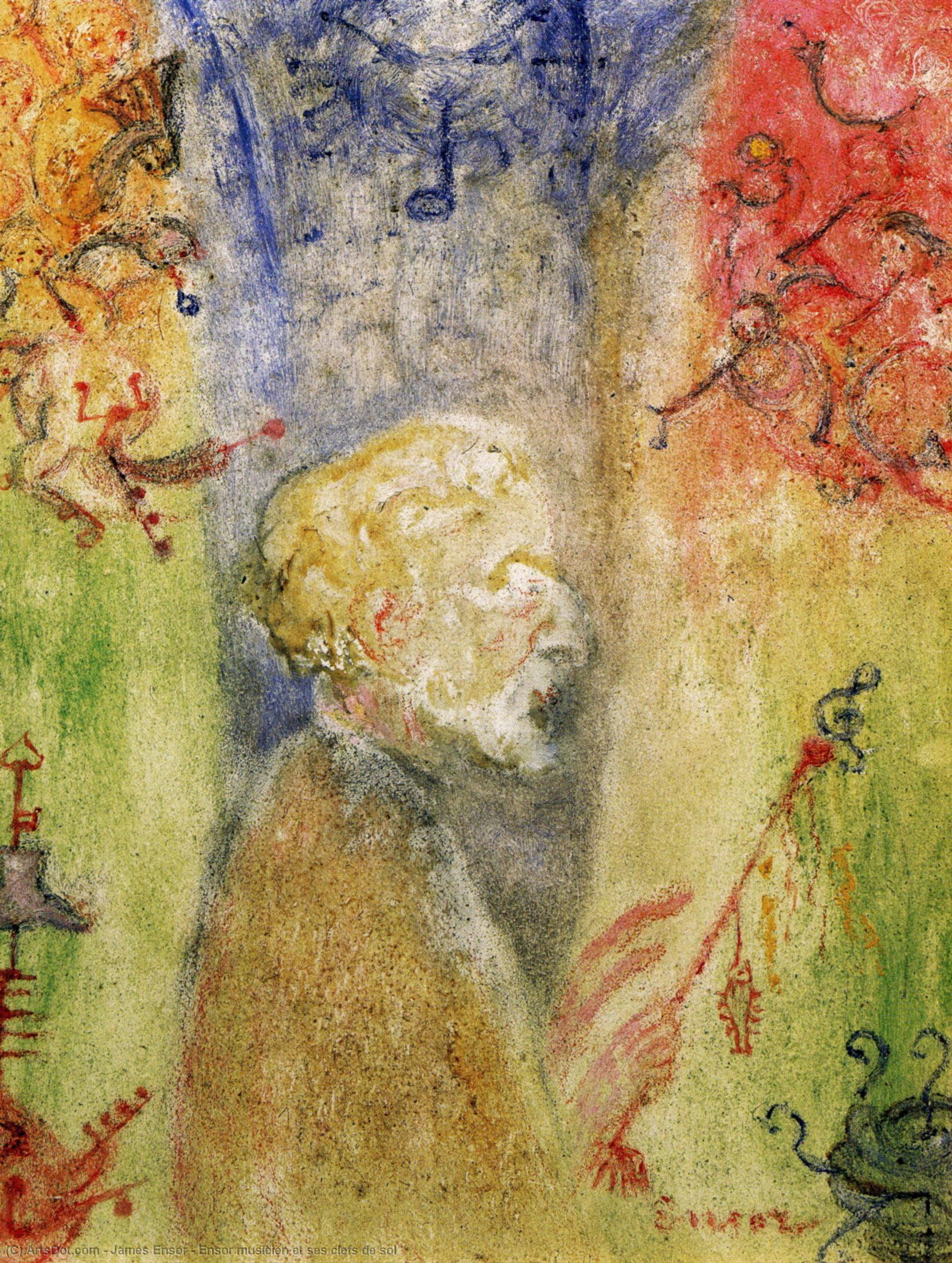 WikiOO.org - אנציקלופדיה לאמנויות יפות - ציור, יצירות אמנות James Ensor - Ensor musicien et ses clefs de sol