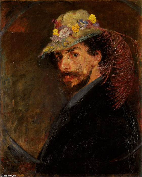 WikiOO.org - Enciclopédia das Belas Artes - Pintura, Arte por James Ensor - Ensor with Flowered Hat